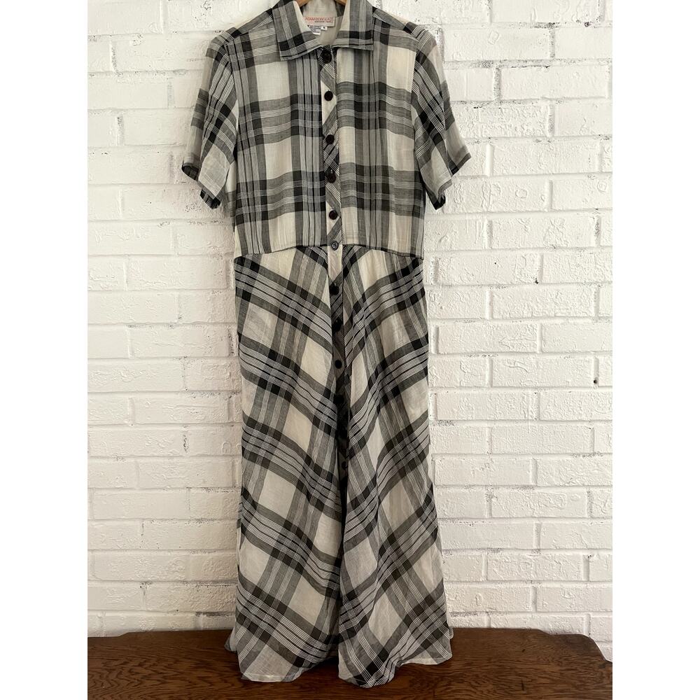 Vintage 80s 90s Adam Douglass Adrianna Papell Plaid Dress w/ Pockets Size 10